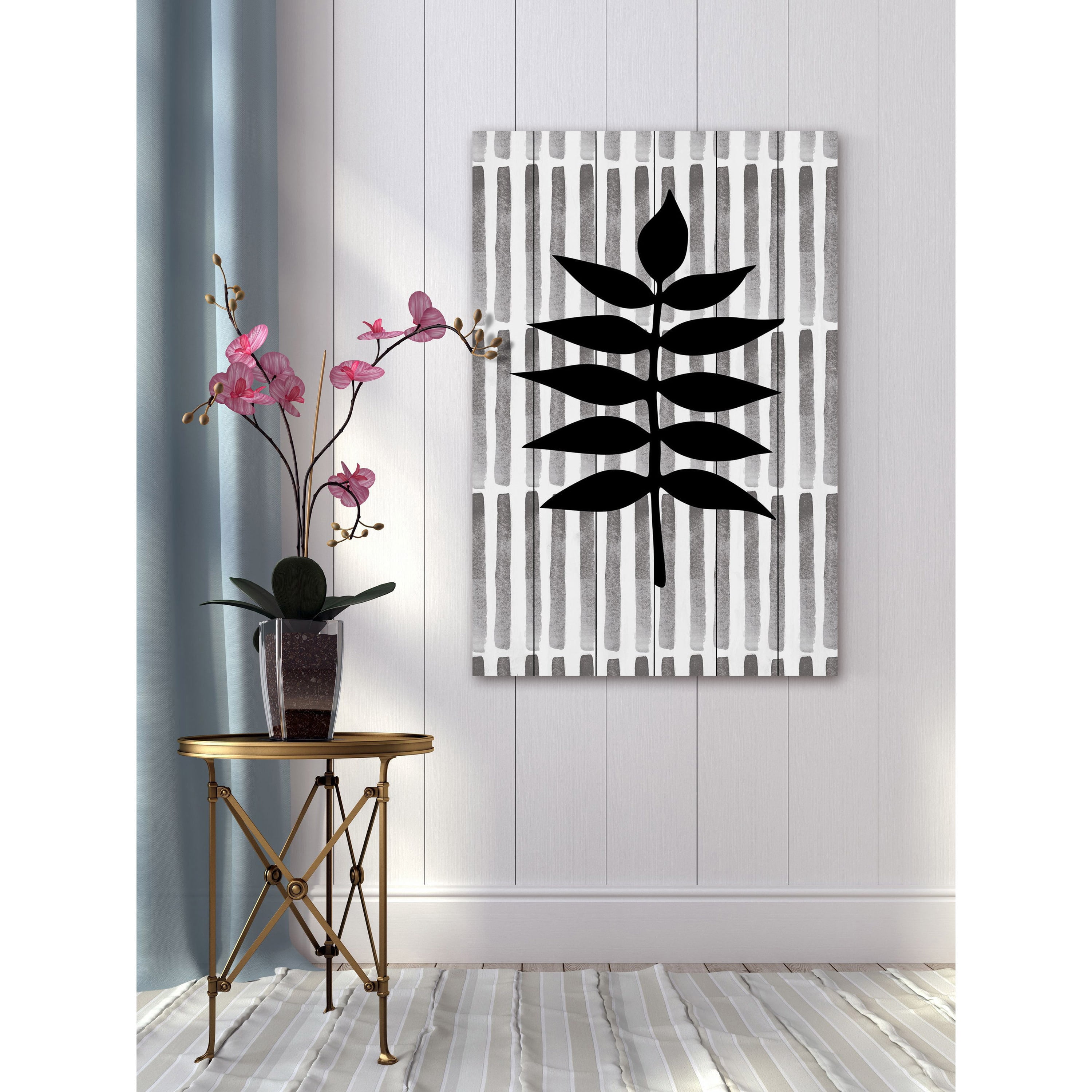 "Black Leaf 3" Painting Print on White Wood