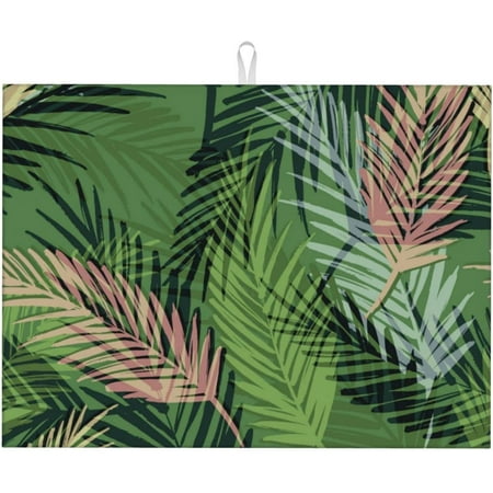 

Tropical Palm Leaves Dish Drying Mat For Kitchen Counter Large Absorbent Dish Drainer Super Absorbent Microfiber Dish Drying Pad 18x24 Inch
