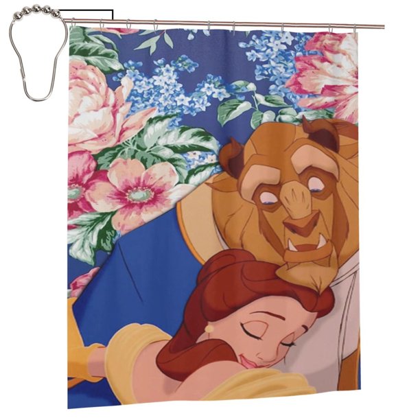 Cortina de ducha de La Bella y la Bestia, juego de cortinas de ducha con dibujos animados encantadores para el baño de niños, niñas, dormitorios universitarios, accesorios de decoración de bañera a