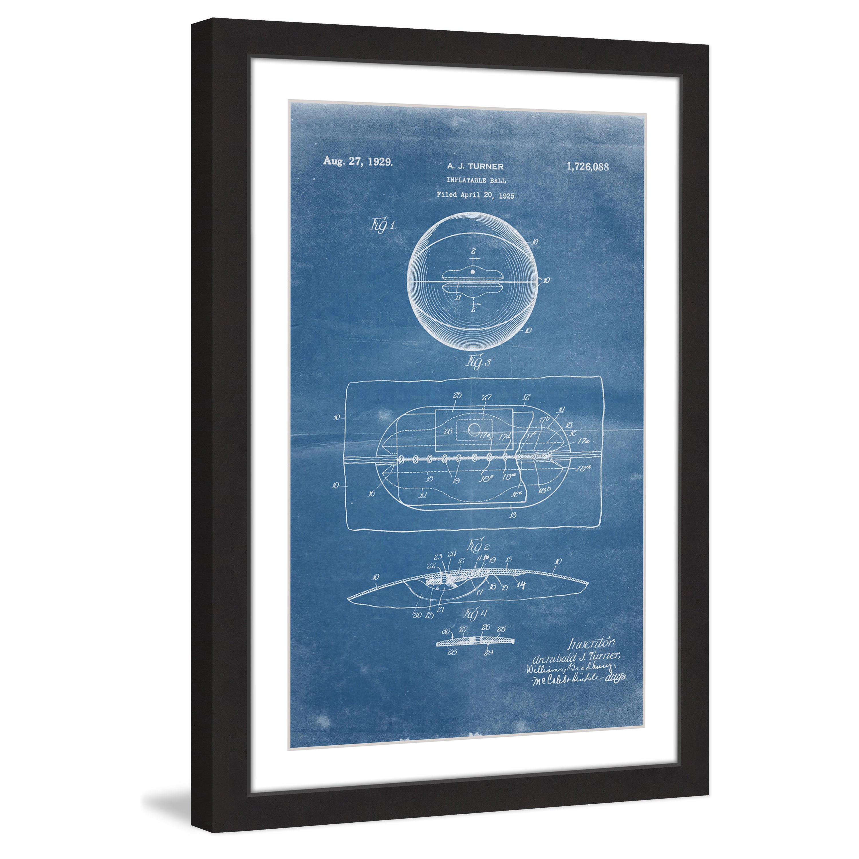 "Basketball 1925 Blueprint" Framed Painting Print