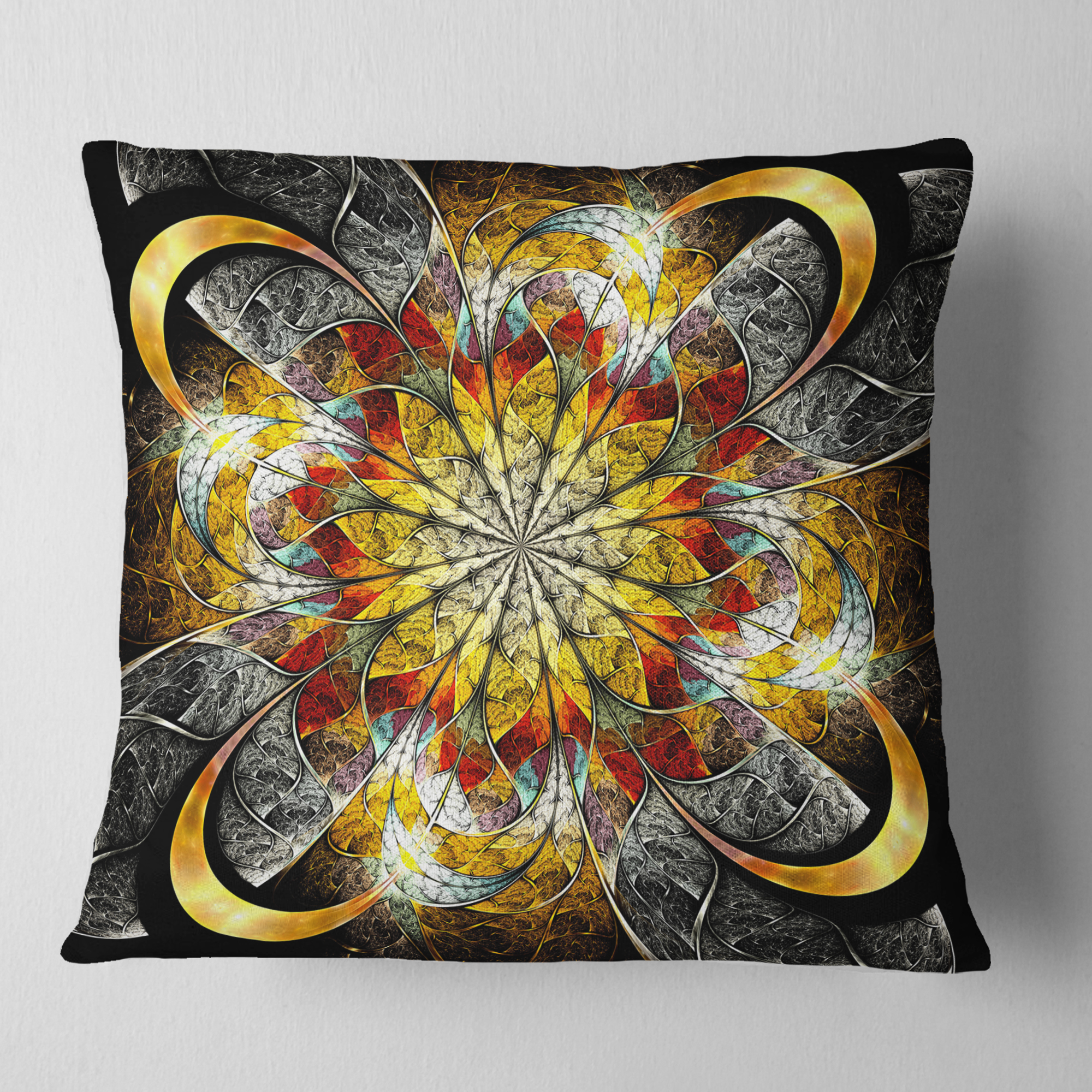 Designart Symmetrical Golden Flower - Floral Throw Pillow - 18x18