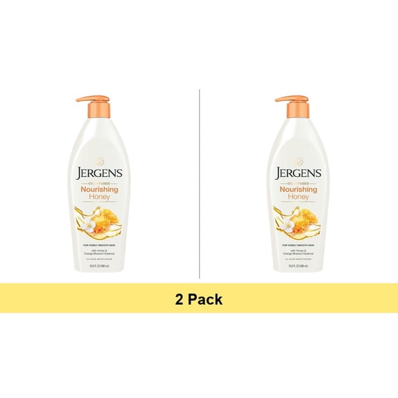 Jergens Hand and Body Lotion, Nourishing Honey Moisturizer for Dry Skin, 16.8 oz - 2 Pack