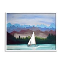 Stupell Industries Bunny Rabbit on Sailboat Vivid Distant Mountain Peaks Painting White Framed Art Print Wall Art, Design by Andrea Doss