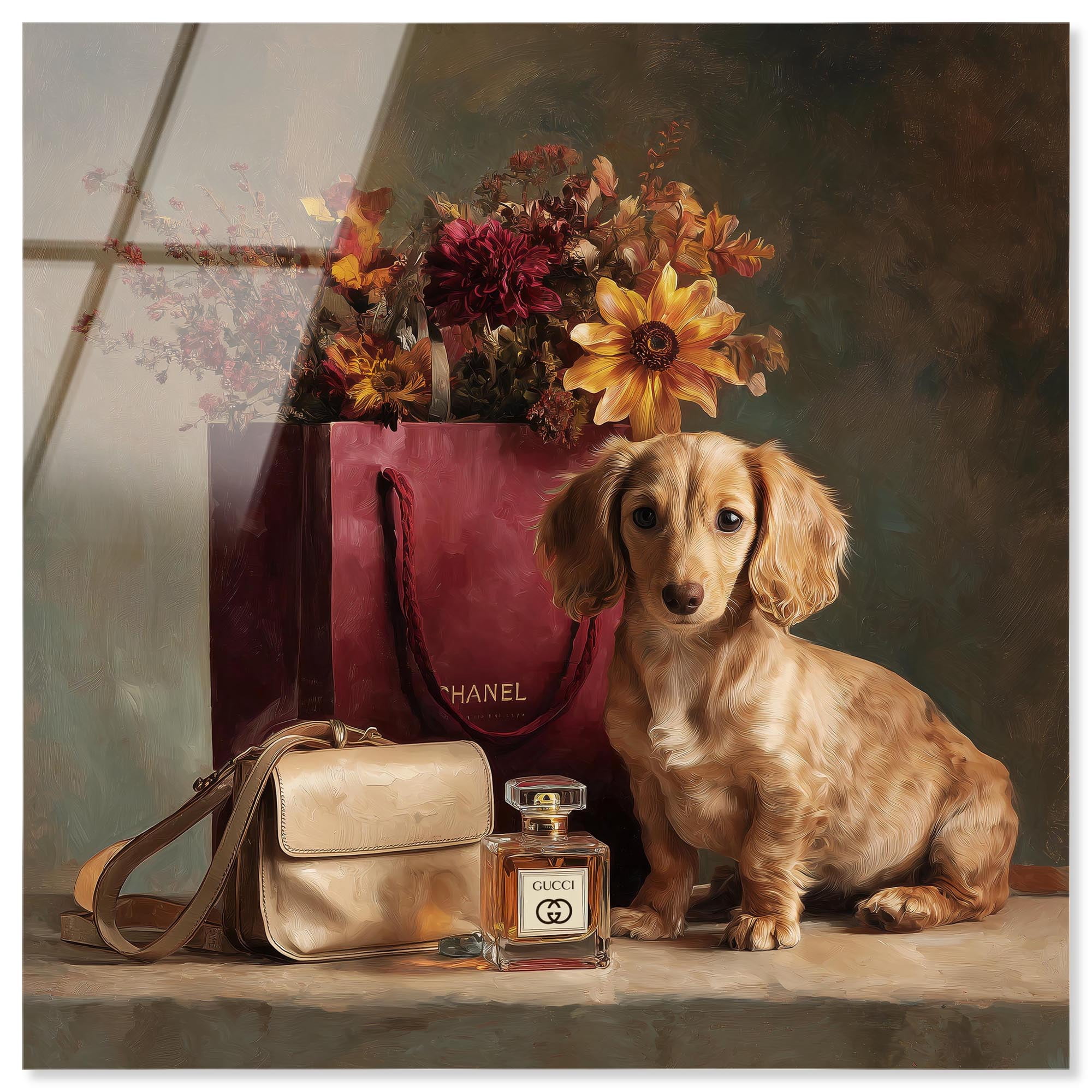 Little Doxxie Glam Acrylic Print Pets Pink Wall Art by Art Remedy, Ready to Hang, 12 x 12