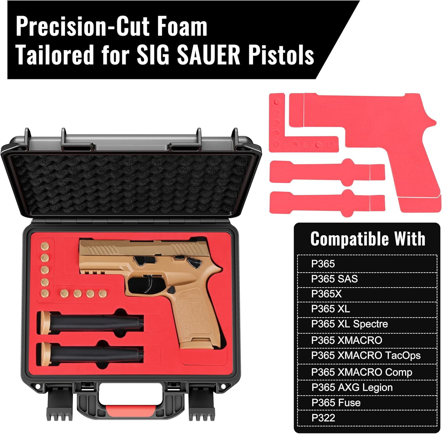 Sig Sauer P322/P365 Waterproof Lockable Hard Pistol Case with Pre-Cut Foam, TSA Approved Travel Case Not for Optics