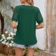 thumbnail image 4 of Puntoco Liquidación de blusas cortas para mujer, moda femenina, informal, primavera y verano, nuevas, color sólido, cuello redondo, manga corta, camiseta suelta, top de retazos de encaje, 4 of 5