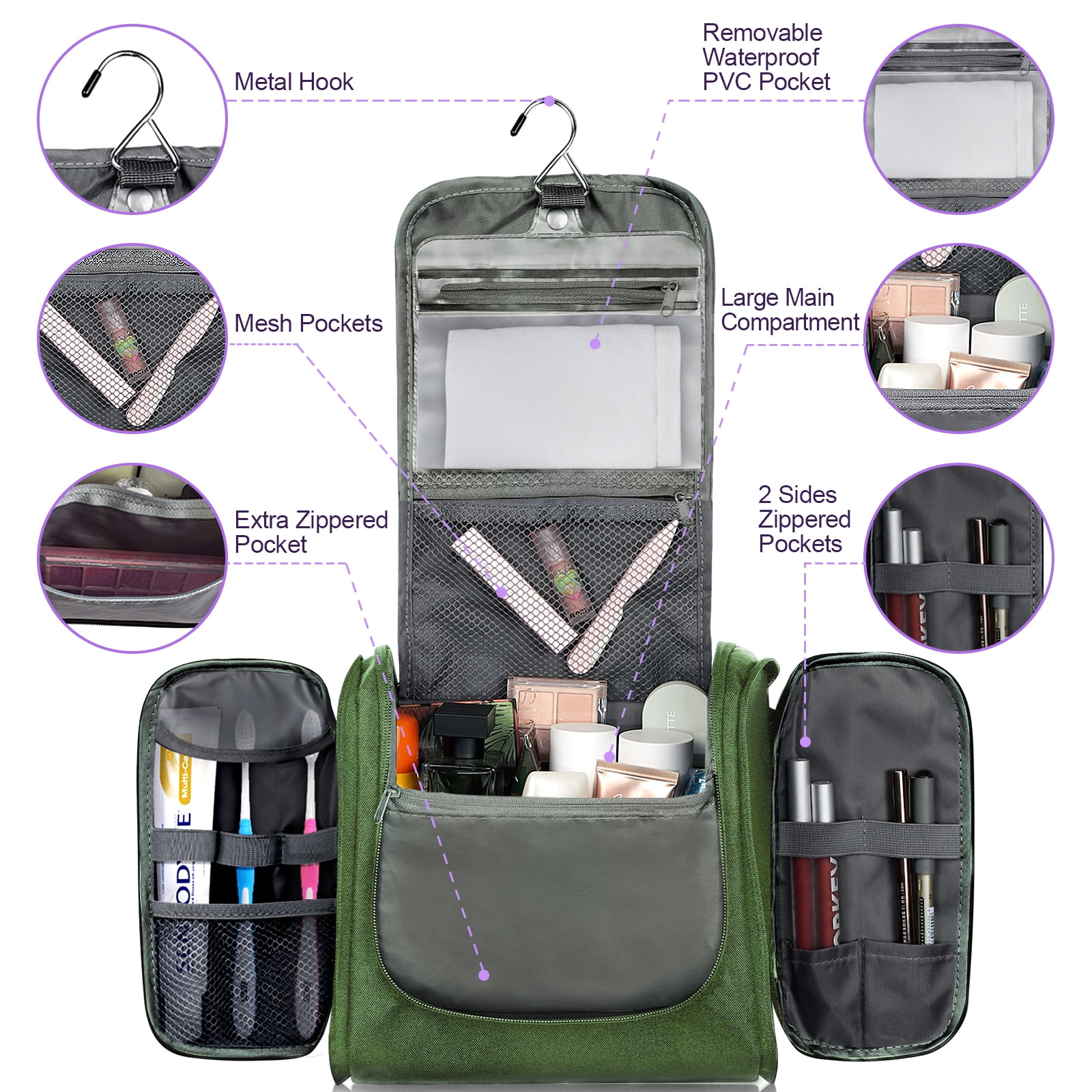Vorspack Toiletry Bag Hanging Dopp Kit for Men Water Resistant Canvas  Shaving Bag with Large Capacity for Travel- Black