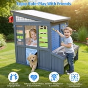 Wooden Play House for Kids , SHINPT Kids Outdoor Playhouse with Doorbell, Simulation Tool Kits, Kids Playhouse with Roller Shutter Door, Kids Outdoor Play Equipment for Lawn, Casa Para Niñas