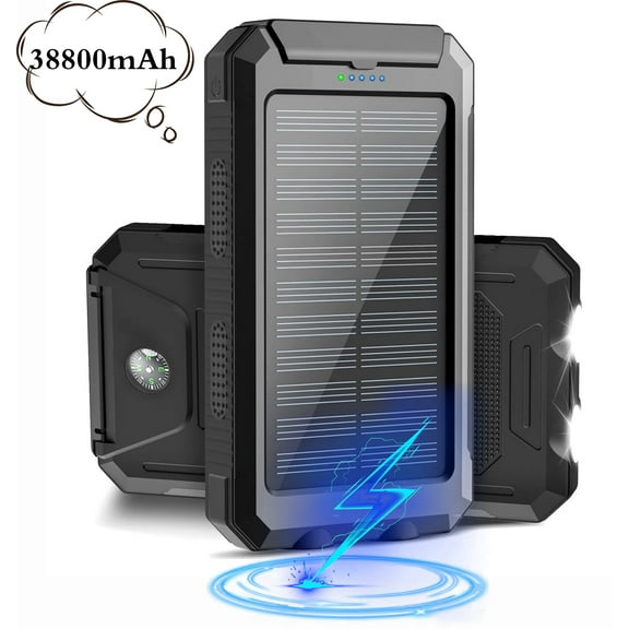 NEENCA 38800mAh Solar Charger, Portable Solar Power Bank, Waterproof Battery Pack for Outdoor Activities, Camping External Backup Power Charger Dual USB 5V Outputs/LED Flashlights(Black)