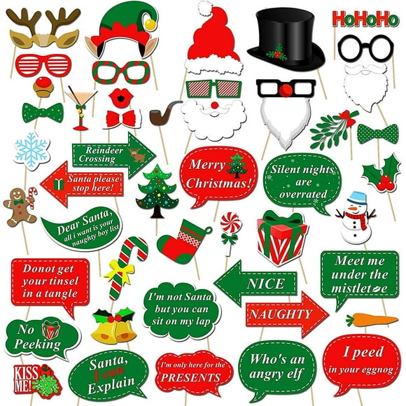 Christmas Photo Booth Props Kit(47pcs), Diy Christmas Photo Booth With Stick Funny Xmas Selfie Props Accessories For Adults Kids For Christmas Theme P