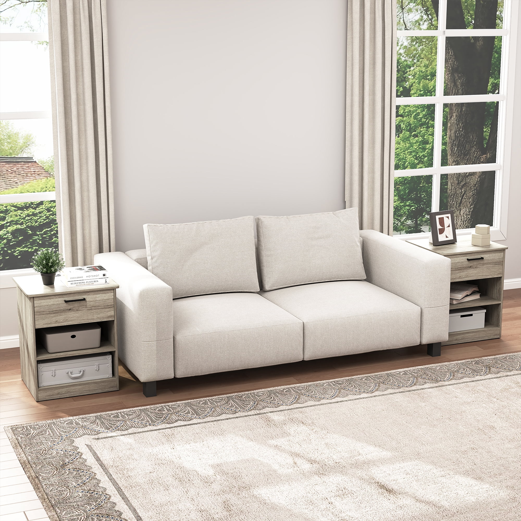 Demi Bonn 18.9" Side Table with Fast Charging Station USB C Cable Fast Charging, Wood End Table Nightstand with Drawer and Shelf for Living Room, Gray