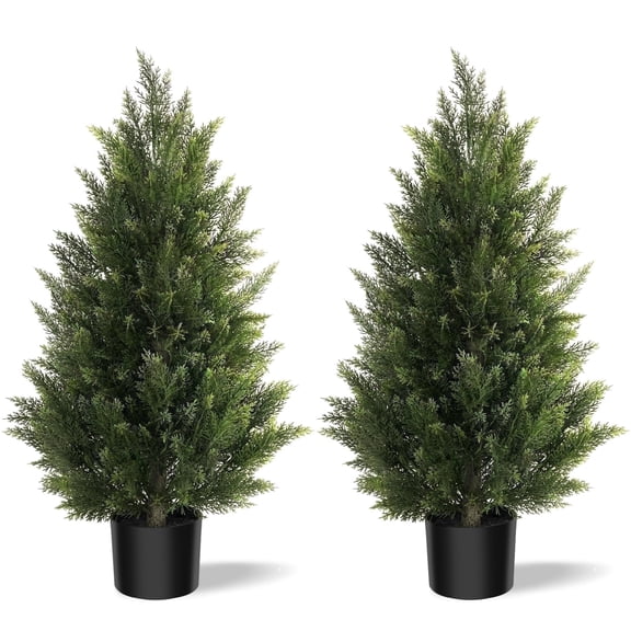 OLIVIVI Artificial Topiary Cedar Trees 3FT Tall 2 Set, Outdoor Indoor Faux Pine Shrubs Plants, Realistic Fake Plants Front Porch Decor, Artificial Bushes Cypress for Home Front Door Offices