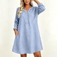 thumbnail image 5 of TEAJOPSUU Women's Midi Dresses Cotton Blend Loose Fit V Neck Button Placket Long Sleeve Dresses with Pockets Casual Solid Color Dresses Light Blue, 5 of 7