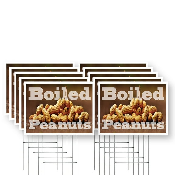 Boiled Peanuts Yard Sign 10 Pack of 12 Inch x 16 Inch Single Sided Weatherproof Heavy-Duty Plastic with Stake | Southern Snack, Freshly Cooked, Food Stands | Made in USA