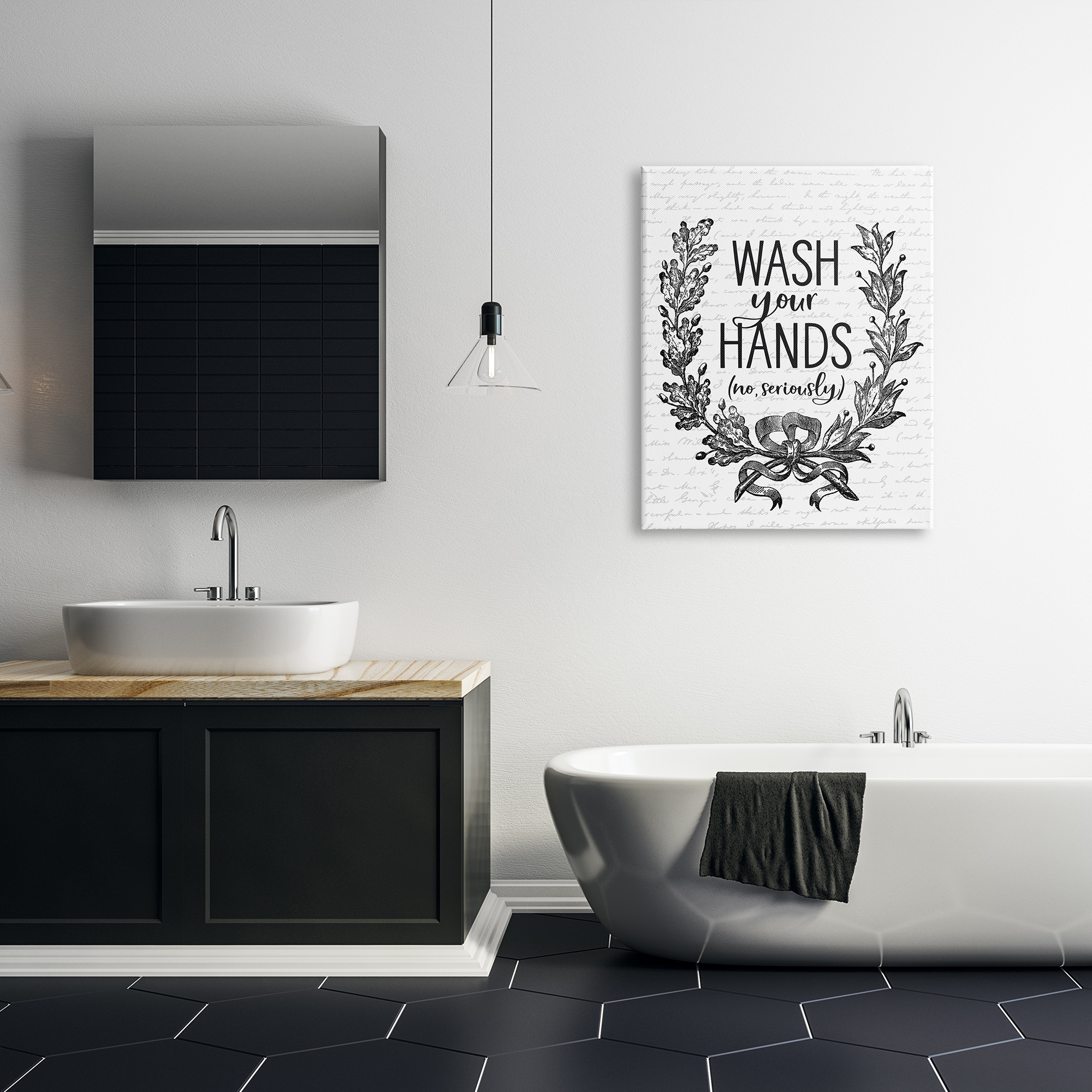 Stupell Industries Wash Your Hands Seriously Elegant Bathroom Word Design Canvas Wall Art by Lettered and Lined