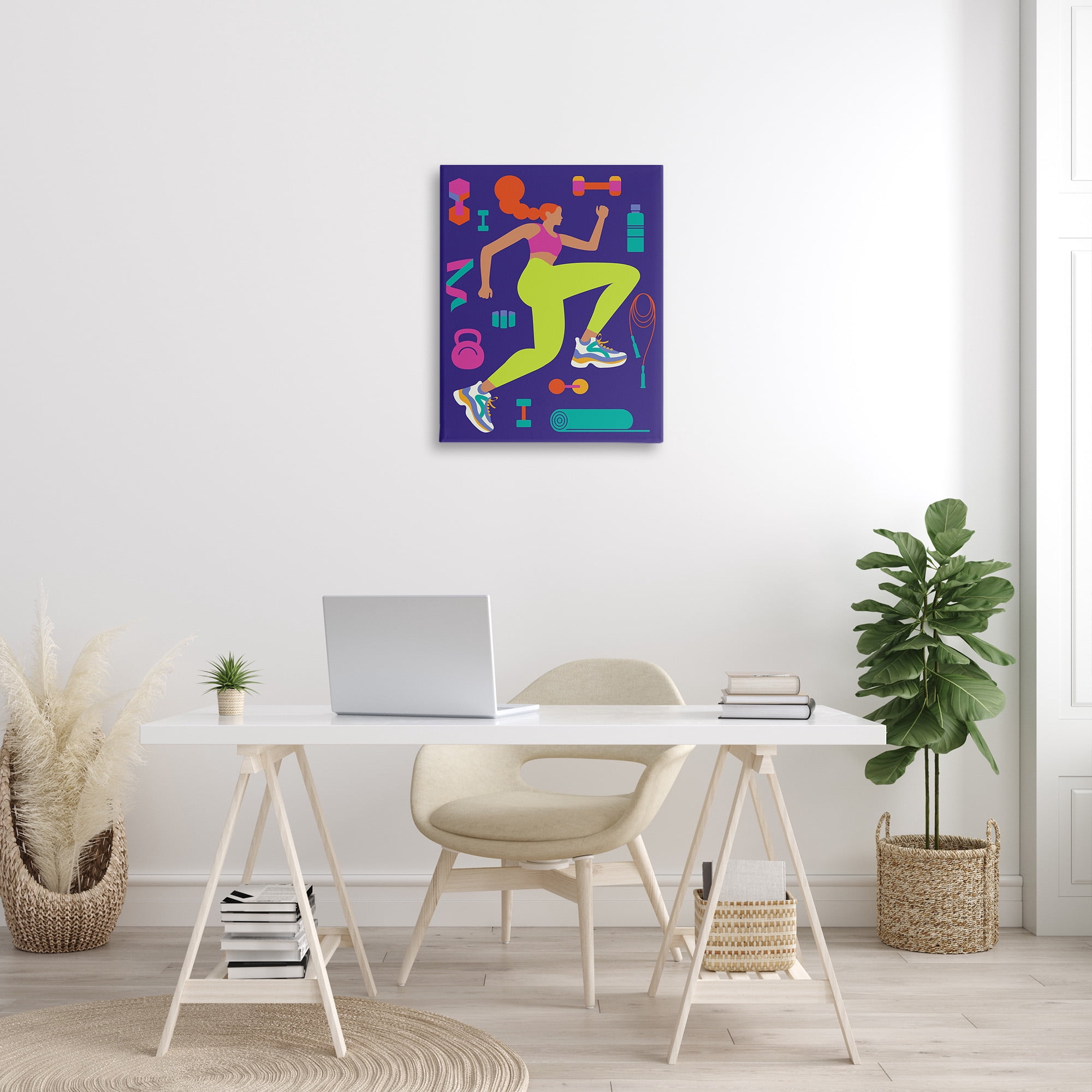 Stupell Industries Woman with Fitness Weights Sports Painting Gallery Wrapped Canvas Art Print Wall Art, 24 x 30