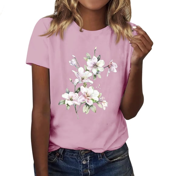 Seductiva Women's Short Sleeve T-Shirt Clearance Womens Graphic T Shirt Vintage Floral Shirt Flower Tee Fall Shirts
