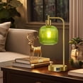 thumbnail image 6 of SparkGlowy Industrial Table Lamp for Bedroom Set of 2, Green Glass Beside Lamp with USB A&C Ports, Stepless Dimmable Gold Lamps, Nightstand Lamps for Living Room (Bulb Included), 6 of 7