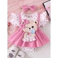thumbnail image 4 of BemeyourBBs Newborn Baby Girls Summer Clothes Infant Baby Girl Bear Outfits Short Sleeve Bear Embroidery Dot False Two-Piece Romper Bodysuit Playsuit with Headband, 4 of 9