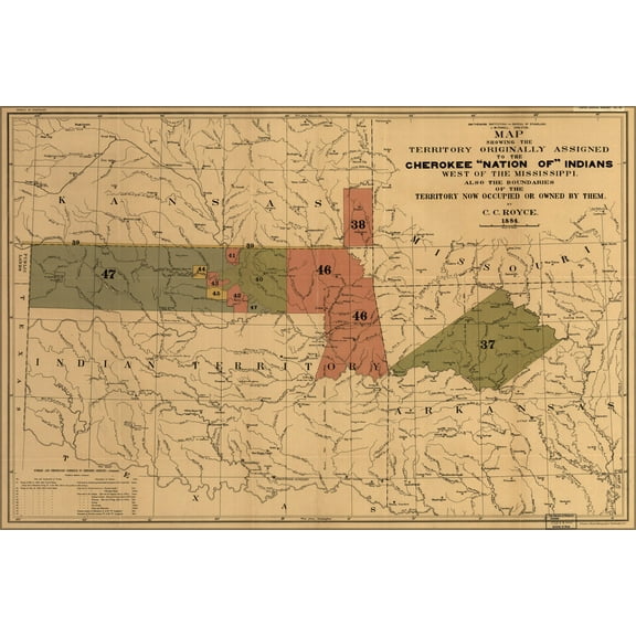 24"x36" Gallery Poster, Map former territory of Cherokee Indians 1884 p2