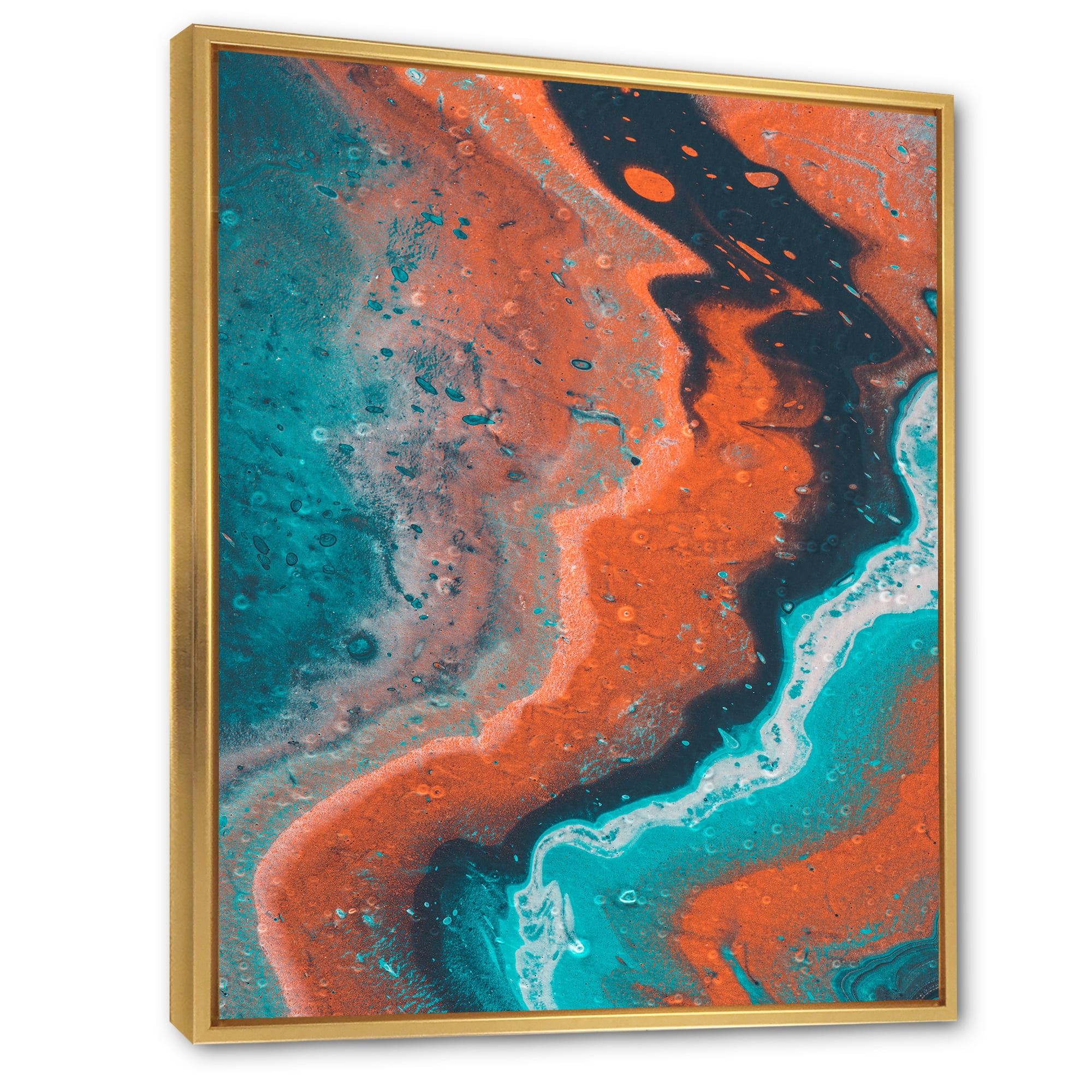 Designart 'Abstract Marble Composition In Orange and Blue I' Modern Framed Canvas Wall Art Print