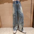 thumbnail image 5 of EnJoCho Teen Girls Star Baggy Jeans Kids Trendy Cute Straight Wide Leg Denim Pants Tween 𝖸𝟤𝖪 Prep𝗉y Elastic High Waist Bottoms Trousers Streetwear Fashion Casual Comfort, 5 of 9