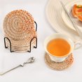 thumbnail image 5 of Haosy Set of 6 Drink Woven Coaster with Holder Heat Resistant Non-Slip Bar Coasters 4 Inches Orange Watercolor Pebble, 5 of 7