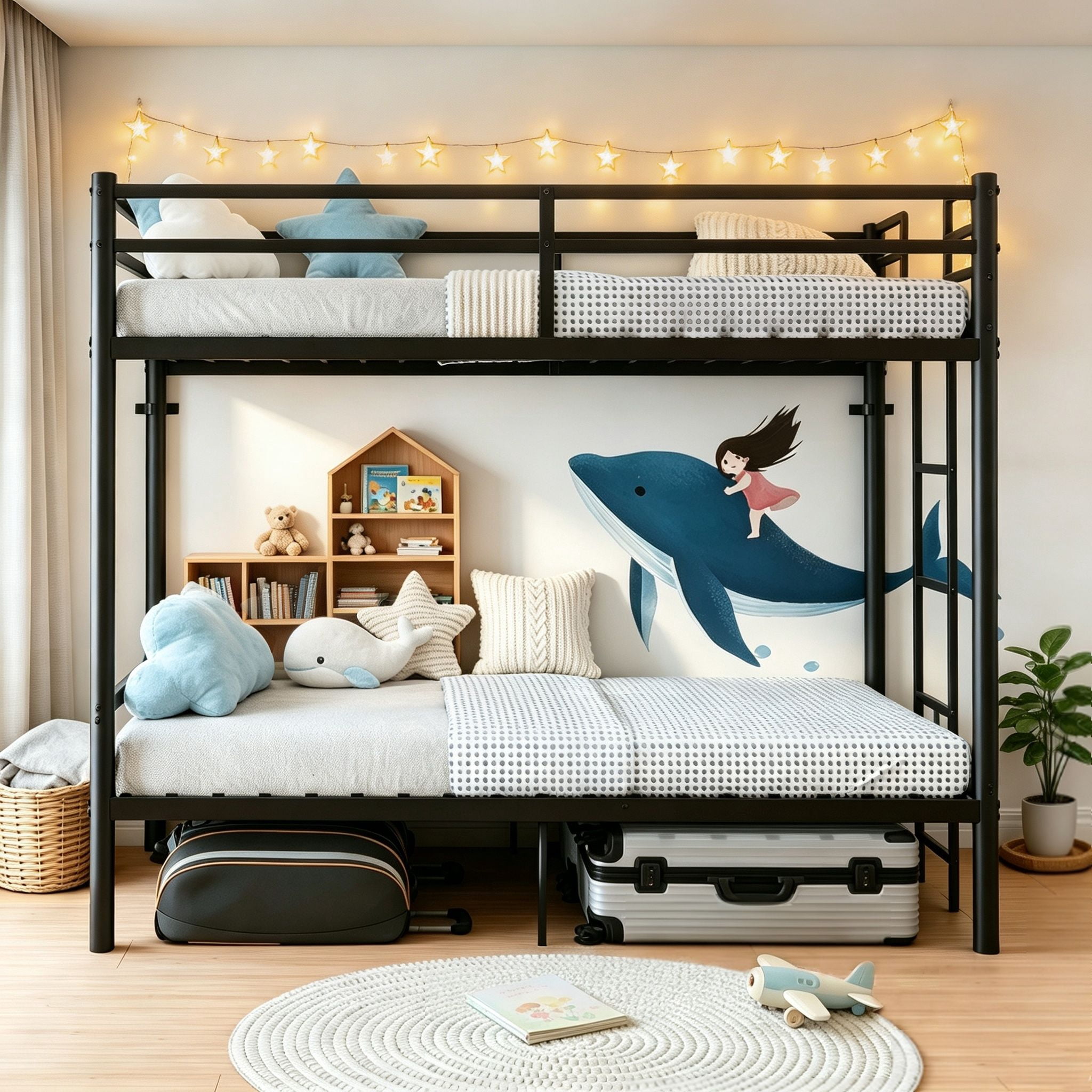 Alvantor Convertible Twin over Twin Metal Bunk Bed with Heavy-Duty Slats, Black