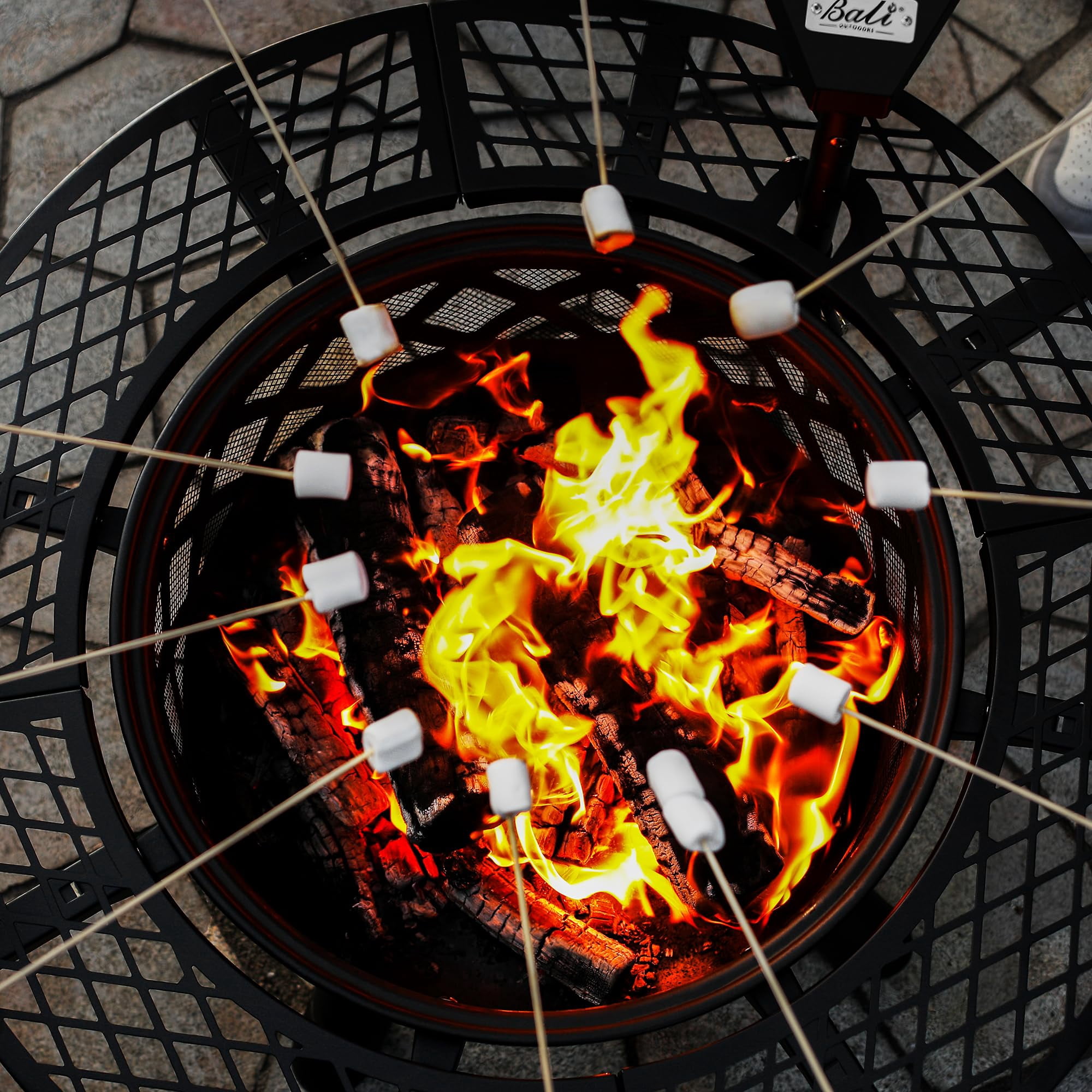 BALI OUTDOORS 32 inch Fire Pit with Poker, Wood Burning Fire Pit Patio for Outside with Grill