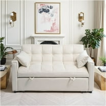 JERFIT 3-in-1 Convertible Velvet Sleeper Sofa Bed with Storage Pockets, Adjustable Backrest and Pillows for Living Room, Cream