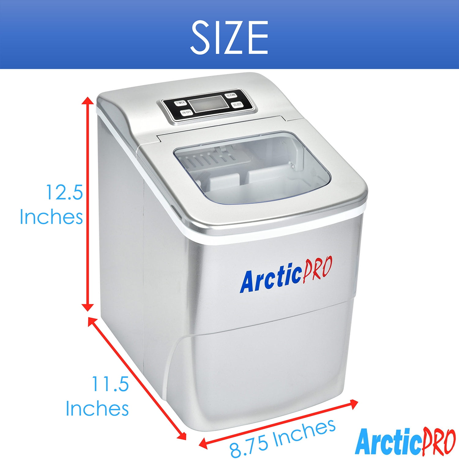 ArcticPro Portable Digital Quick Ice Maker Machine, Silver, Makes 2