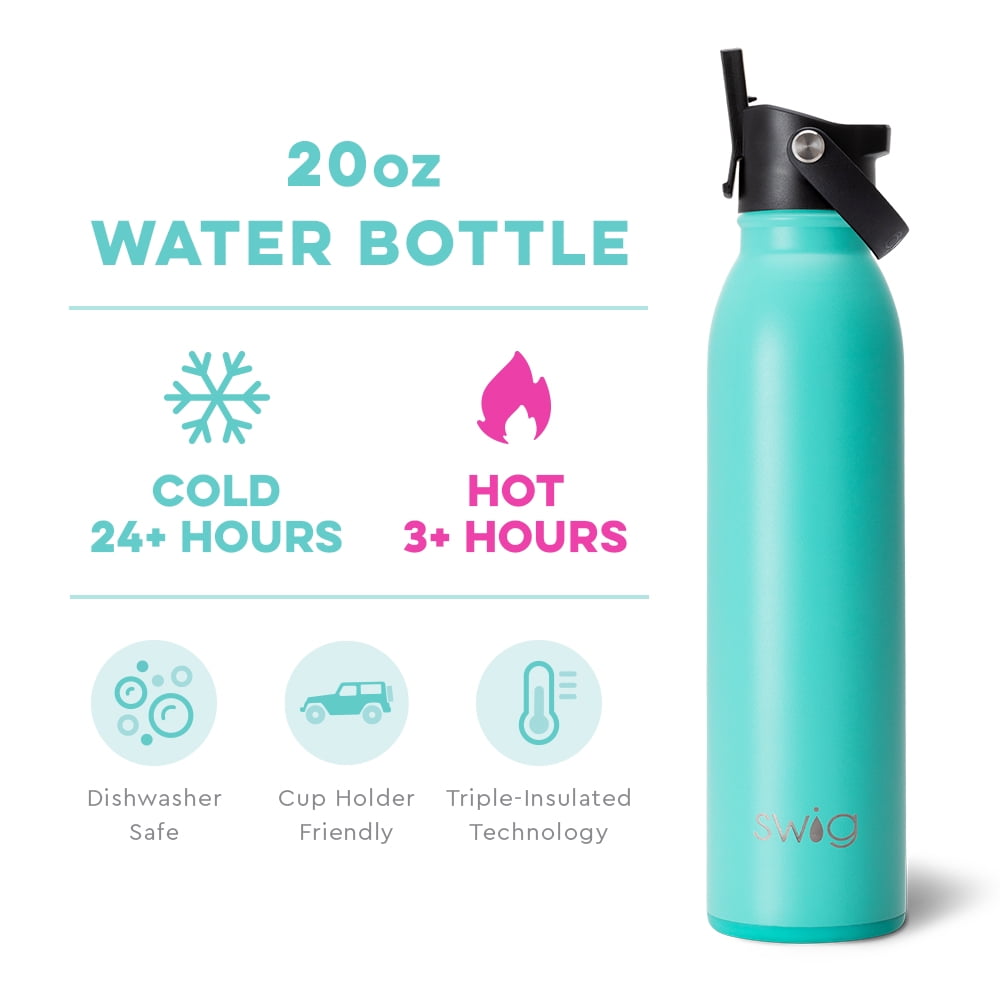 Swig Life 20oz Flip + Sip Bottle | Insulated Stainless Steel Water Bottle with Straw | Aqua