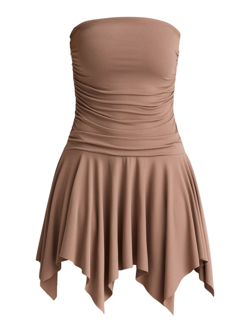 knee length dresses for ladies Modal High-Neck Open-Back Mini Dress in White - XL main image 1