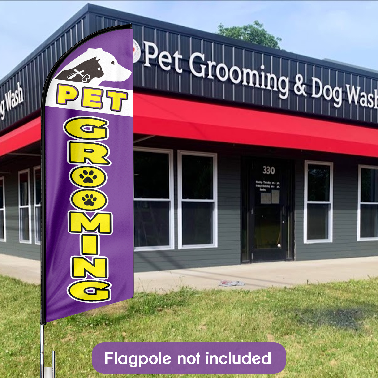 QSUM Pet Grooming Sign Feather Flag,8FT Pet Grooming Outdoor Advertising Flag, Pet Grooming Business Sign,Pet Grooming Swooper Flag（Flag Only）
