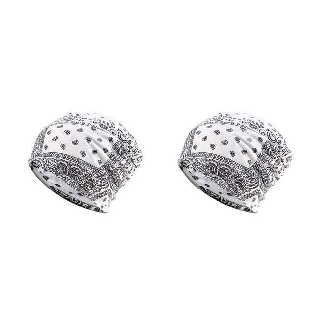 Tuque Style Bohème Hijab Imprimé Floral Turban Protection des Oreilles Bonnet Fleur Blanche Ensemble de 2