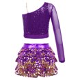 thumbnail image 2 of Haitryli Kids Girls 2 Piece Sequin Crop Top with Tiered Skirts Dance Outfits for Hip Hop Jazz Cheer Performance Purple 6, 2 of 7