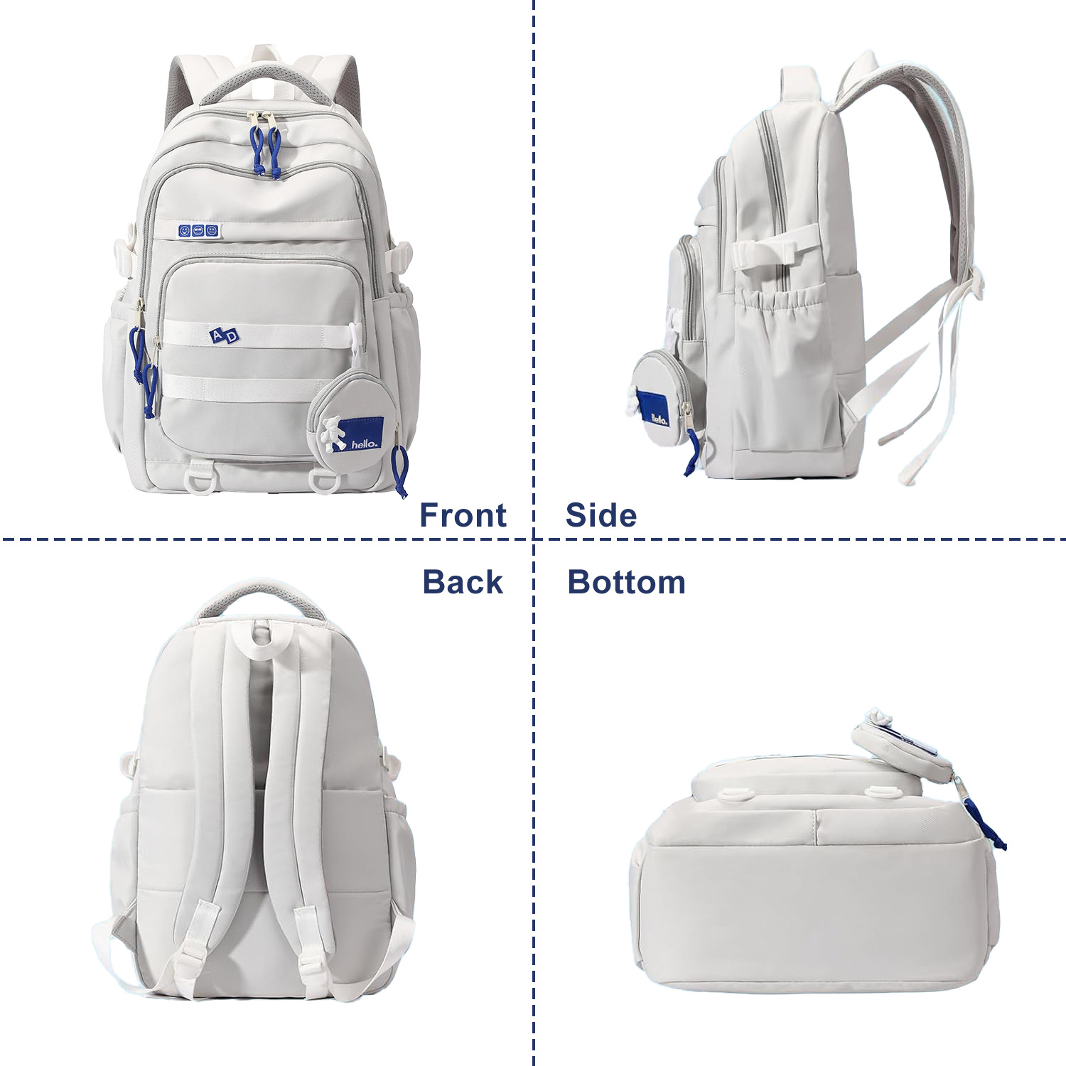 Mochila escolar grande para niñas y niños, ligera y espaciosa, con múltiples compartimentos, para secundaria y universidad, gris 2