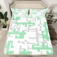 thumbnail image 2 of Manfei Modern Geometric Aesthetic Queen Sheet Sets,Pixel Geometric Flat Sheet,Gray Green White Queen Fitted Sheet For Boys,Ultra Soft Home Decor,4-Piece, 2 of 7