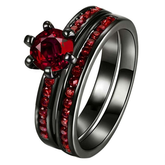 GYVAIN Black Gold Plated Red 1CT CZ Women Wedding Ring Sets Engagement Ring for Woman