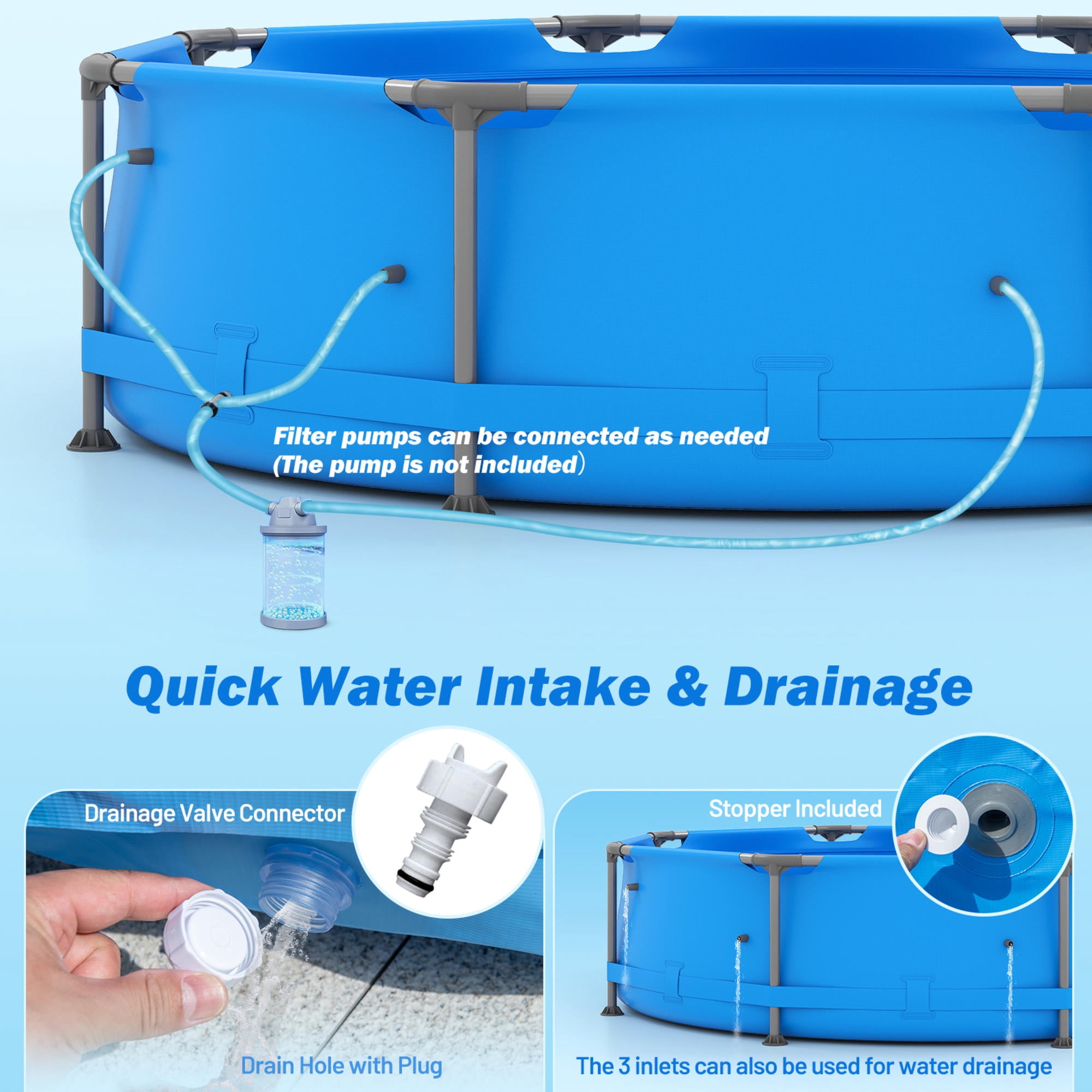 10ft Round Metal Frame Above Ground Pool, 1158 Gallon Family Swimming Pool with Triple-Layer PVC Liner for Backyard, Patio