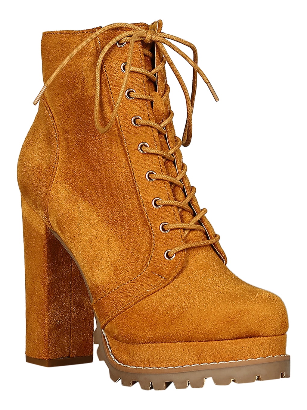 Women Faux Suede Lace Up Lug Sole Chunky Platform Booties 18222 ...