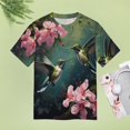 thumbnail image 4 of Flower Hummingbird Womens Tops Women's Fashion Casual Short Sleeve Flower Print Round Neck Pullover Top Blouse, 4 of 6