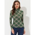 thumbnail image 4 of INSPIRE CHIC Chemisier à Col Roulé pour Femme à Manches Longues Ajusté à Carreaux Vert Gris m, 4 of 5