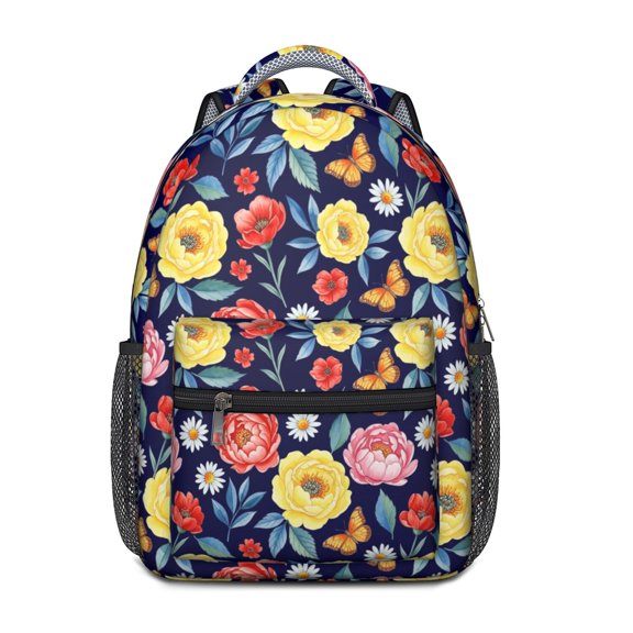 Pioneer Flower Floral Print Pattern Backpack for School, Cute School Bag with Adjustable Shoulder Straps and Padded Back, 15.3"x11"x6.7"