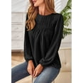 thumbnail image 5 of Corabera Plus Size Tops for Women Smocked Back Loose Crewneck Flowy Blouses Spring Fall Boho Shirts 2025 Black 3XL, 5 of 7