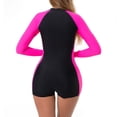 thumbnail image 4 of inhzoy Women Solid Long Sleeve UPF 50+ Boyleg Swimsuit One Piece Shorty Wetsuit for Surf/Dive/Swim Black&Hot Pink S, 4 of 5