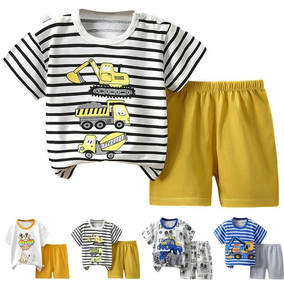 GYRATEDREAM Infant Baby Boy Summer Outfits Toddler Cartoon T Shirt Shorts Sets 0-6 Years