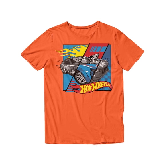 Hot Wheels Split Panel Car Graphic Short Sleeve T-Shirt for Women (Orange, S-XXL)