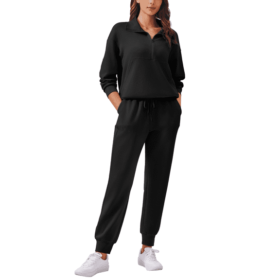 Weardear Women 2 Piece Sets Long Sleeve Tracksuit Fall Travel Outfits Joggers Sets Half Zip Sweatsuit Matching Set