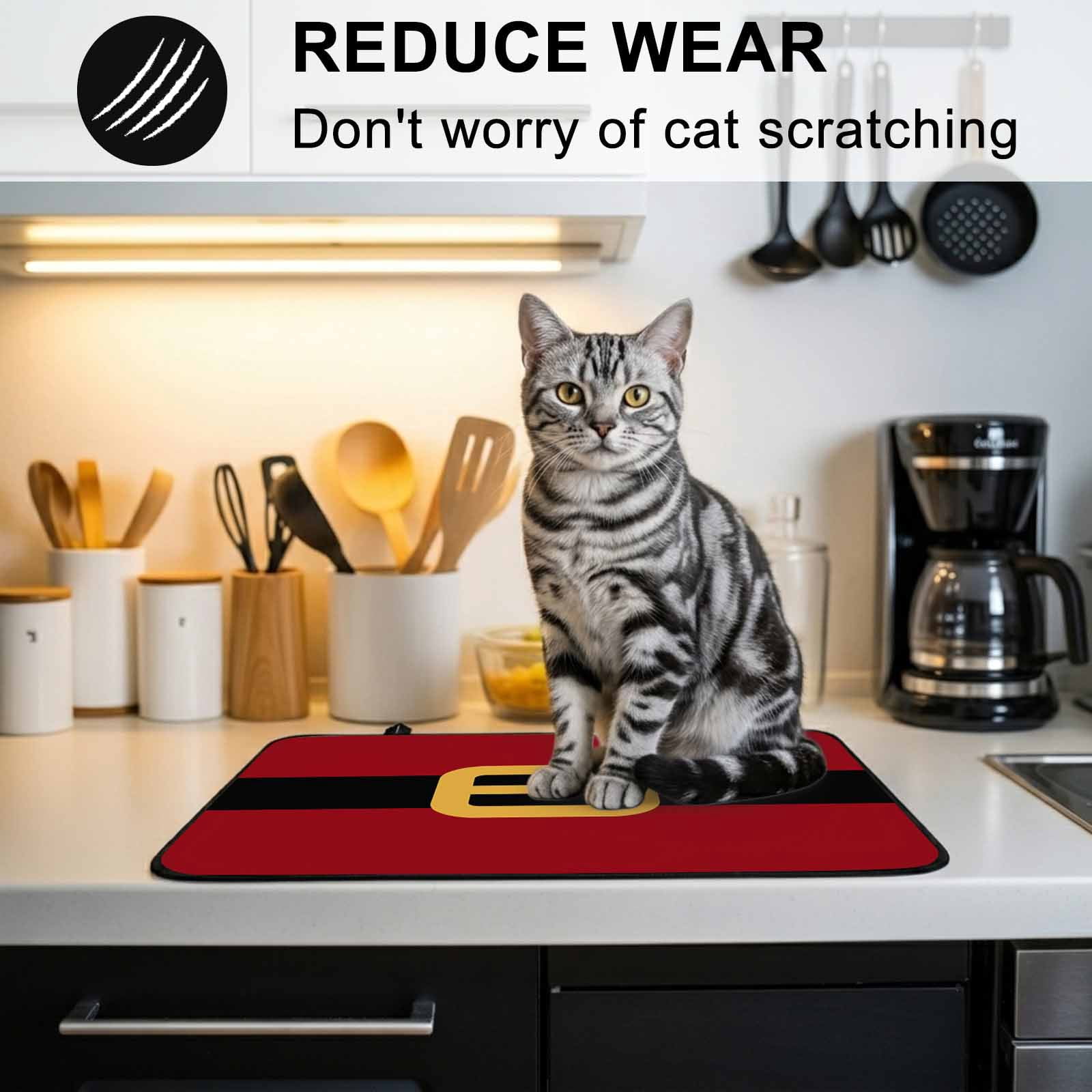 Christmas Santa Stove Top Cover for Electric Stove, Heat-proof & Non Slip Glass Top Stove Cover Protector, Black Golden Belt Red Backdrop Kitchen Flat Cooktop Rubber Mat 24x21 Inches
